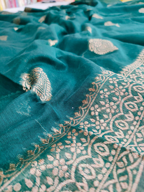 495004 Soft Linen Saree With Antique Banarasi Zari Weaving