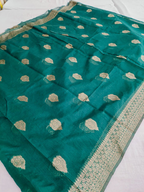 495004 Soft Linen Saree With Antique Banarasi Zari Weaving