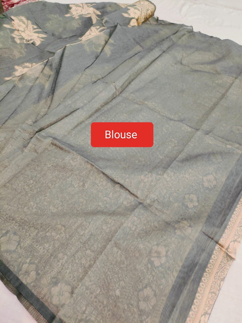 495003 Soft Linen Saree With Antique Banarasi Zari Weaving - Gray