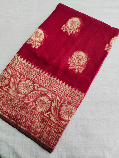 495001 Soft Linen Saree With Antique Banarasi Zari Weaving - Maroon