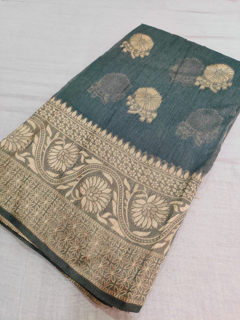 495001 Soft Linen Saree With Antique Banarasi Zari Weaving - Gray