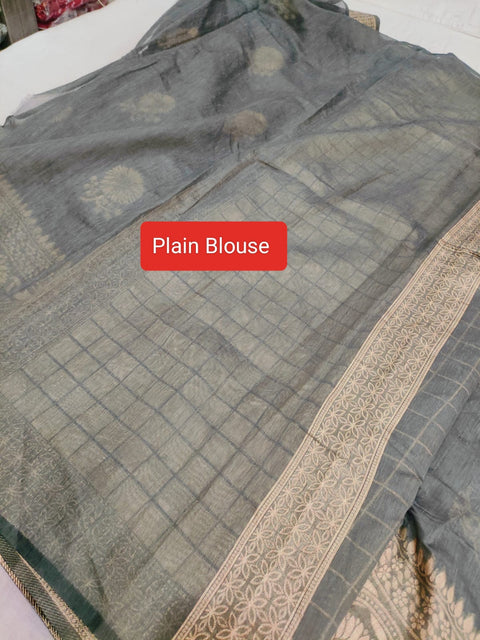 495001 Soft Linen Saree With Antique Banarasi Zari Weaving - Gray