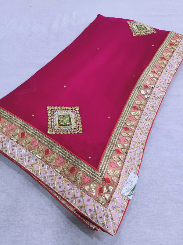 499007 Designer Georgette Saree with Traditional Gotapatti and Danka Hand Work