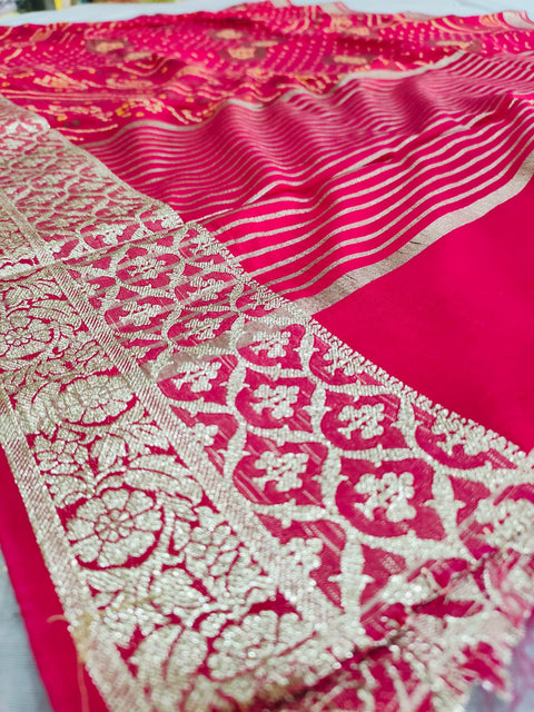 500006 Bandhani Saree With Banarasi Zari Weaving Work - Rani 347005