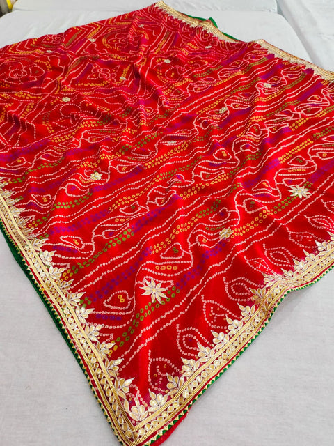 500001 Traditional Bandhani Saree With Rajasthani Gota Patti Work
