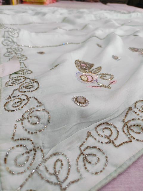 157001 Pure Russian Silk Party Wear Designer Saree With Heavy Cutdana Work