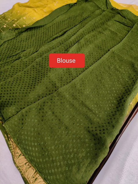 157003 Pure Chinon Silk Party Wear Designer Saree With Heavy Zari Embroidery - Green