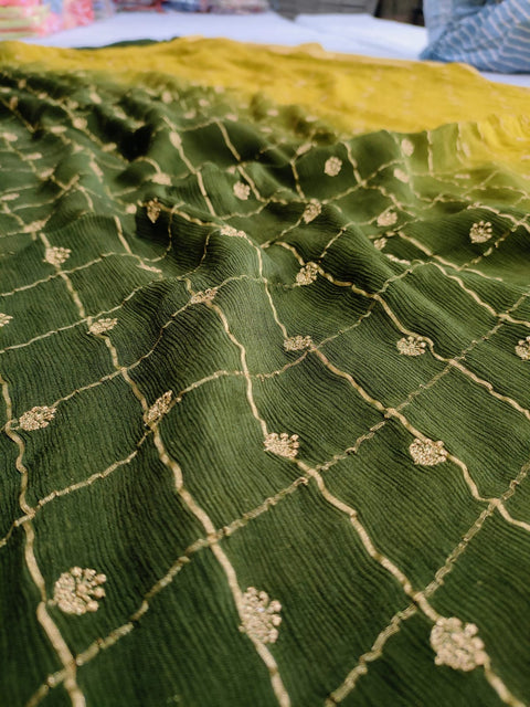 157003 Pure Chinon Silk Party Wear Designer Saree With Heavy Zari Embroidery - Green