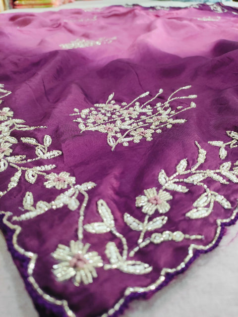 157006 Pure Opara Silk Party Wear Designer Saree With Heavy White Cutdana Work