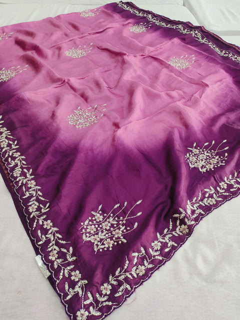 157006 Pure Opara Silk Party Wear Designer Saree With Heavy White Cutdana Work