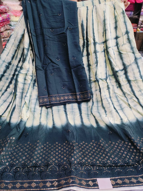 502005 Dye Tie  Shibori Art Silk Lehanga With Dupatta with Sequence Work - Gray