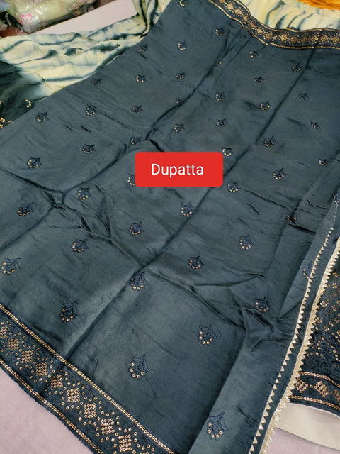 502005 Dye Tie  Shibori Art Silk Lehanga With Dupatta with Sequence Work - Gray