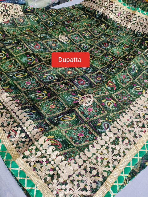 502004 Dye Tie  Shibori Kota Doria Silk Lehanga With Dupatta with Sequence Work - Green