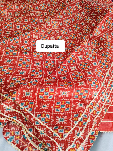 502002 Patola Print Kota Doria Silk Lehanga With Dupatta with Gota patti Work - Red