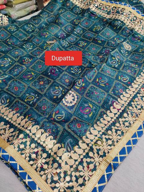 502004 Dye Tie  Shibori Kota Doria Silk Lehanga With Dupatta with Sequence Work - Blue