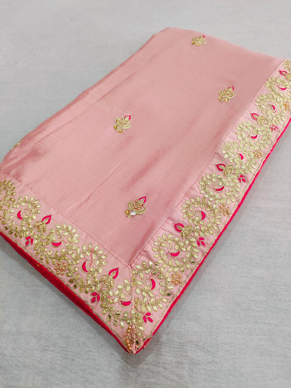 503003 Designer Zari and Kundan Work Party Wear Chinon Silk Saree