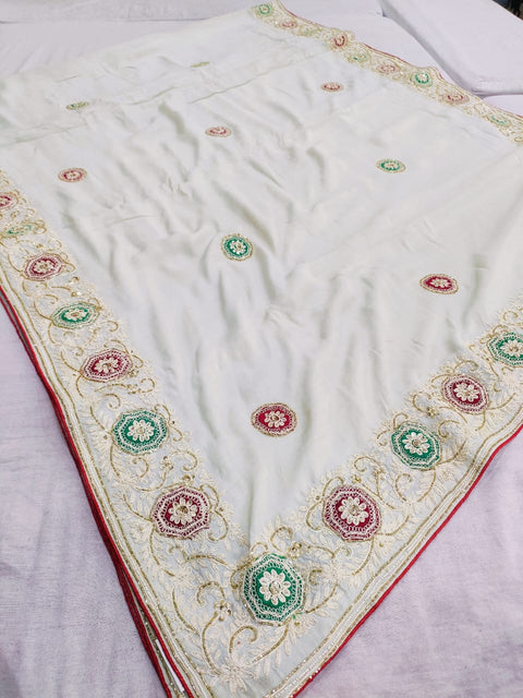159007 Pure Soft Maslin Sillk Saree With Unique Handwork On All Over Saree 142006