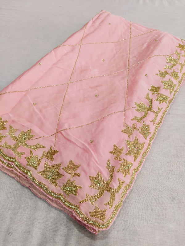 159005 Pure Crepe Silk Saree With Unique Handwork On All Over Saree