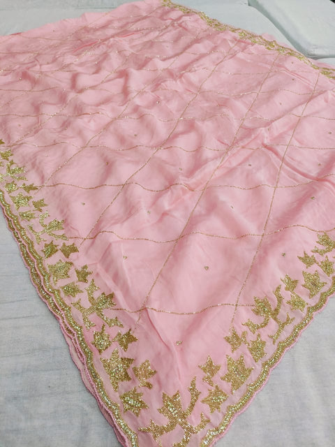 159005 Pure Crepe Silk Saree With Unique Handwork On All Over Saree