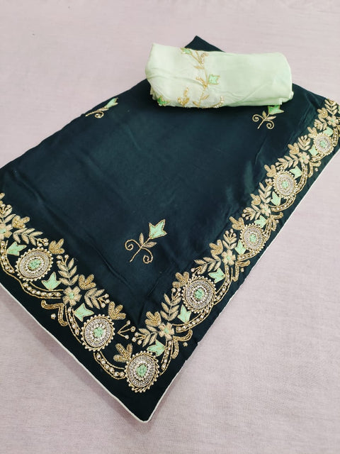 159003 Pure Russian Silk Saree With Unique Handwork On Border and All Over Saree