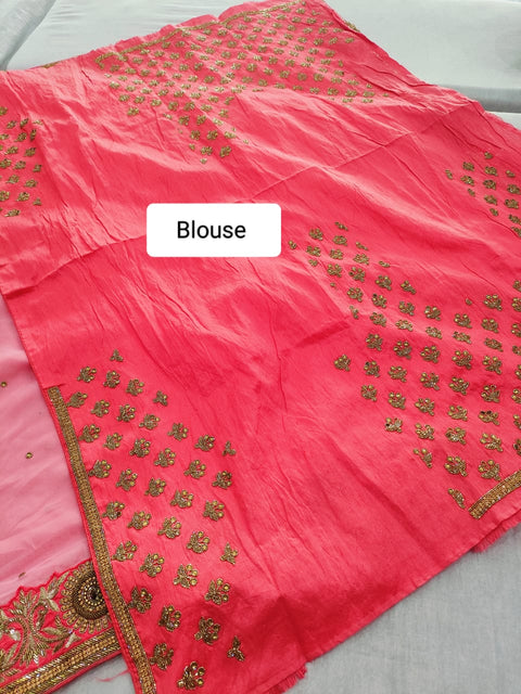 159002 Pure Georgette Saree With Unique and Heavy Handwork On Border and All Over Saree- Pink