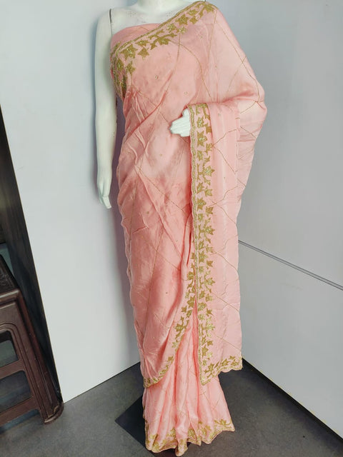 159005 Pure Crepe Silk Saree With Unique Handwork On All Over Saree