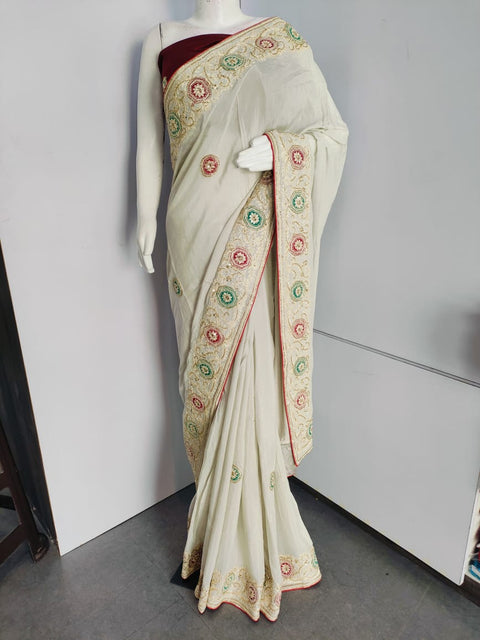 159007 Pure Soft Maslin Sillk Saree With Unique Handwork On All Over Saree 142006