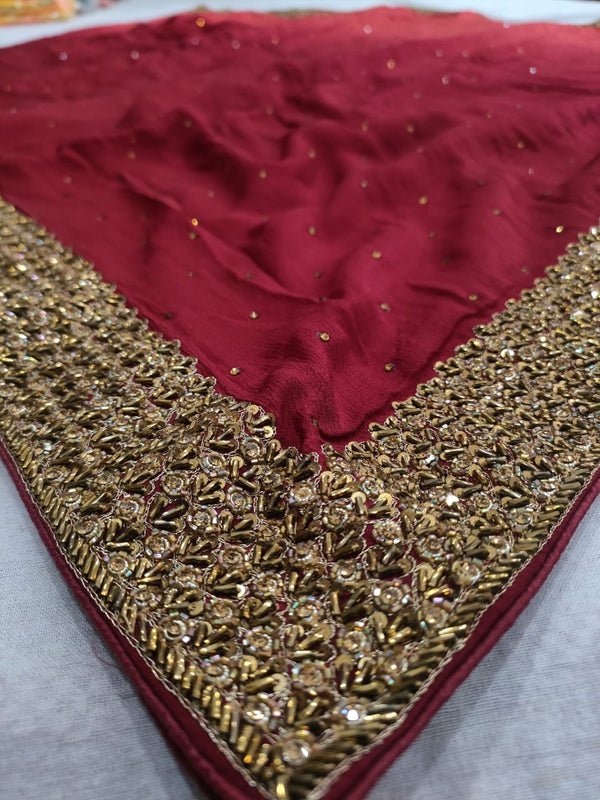 159006 Pure Kolkata Chinon Silk Shaded Saree With Unique Handwork On All Over Saree