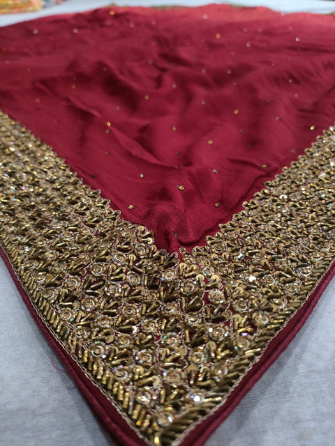159006 Pure Kolkata Chinon Silk Shaded Saree With Unique Handwork On All Over Saree