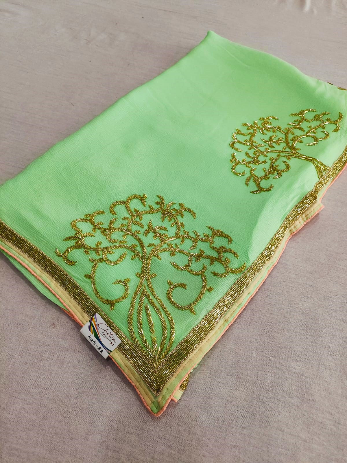 160008 Pure Chinon Saree with Designer Cutdana Work