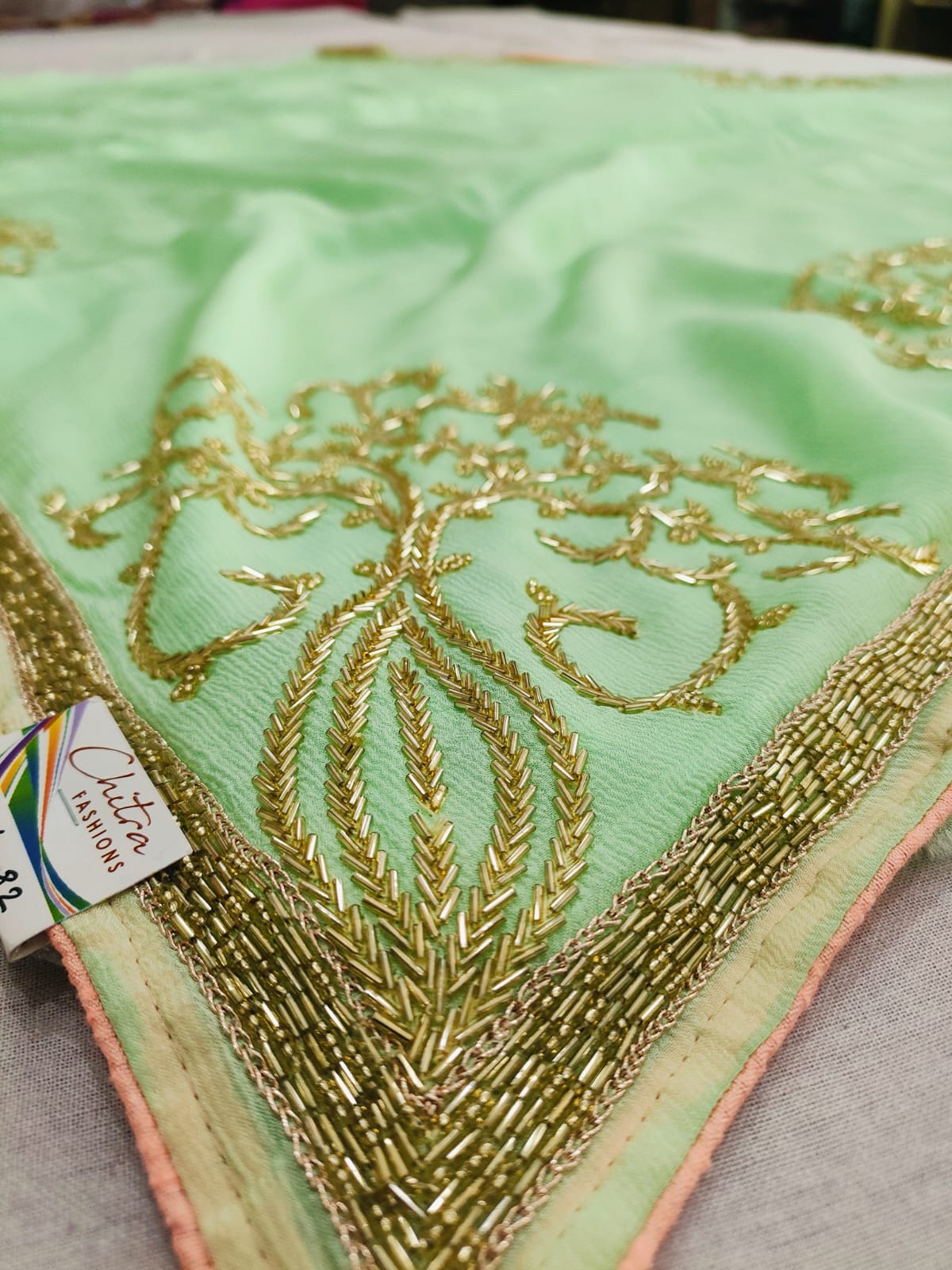 160008 Pure Chinon Saree with Designer Cutdana Work