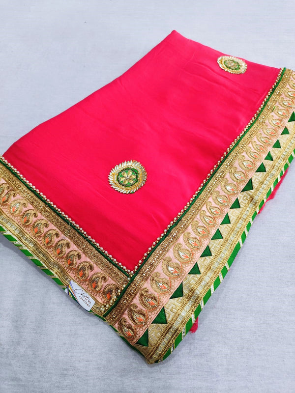 505011 Partywear Chinon Silk Saree - Red