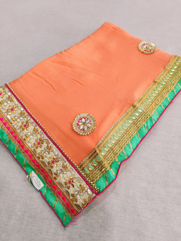 505010 Partywear Chinon Silk Gota Patti Saree - Peach