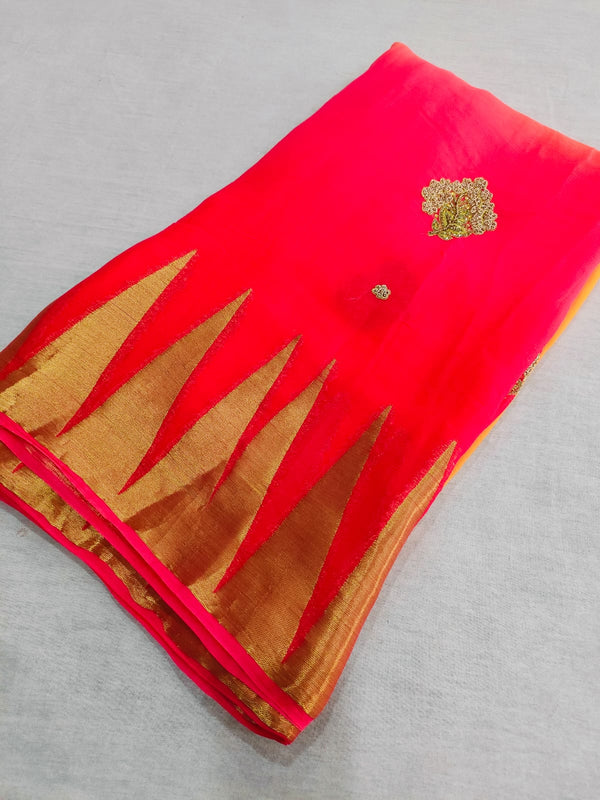 505006 Partywear Pure Chiffon Saree Handwork