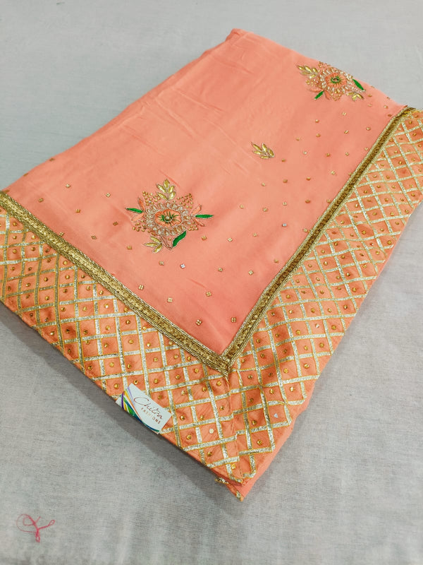 505003 Partywear Pure Chinon Saree with Handwork