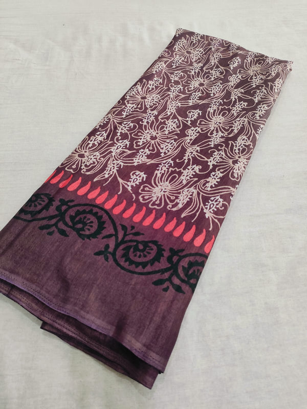 510003 Ajrakh Printed Soft Dola Silk Saree - Wine