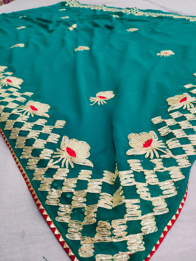 523003 राजस्थानी गोटा पट्टी जॉर्जेट साड़ी - चैती हरा 