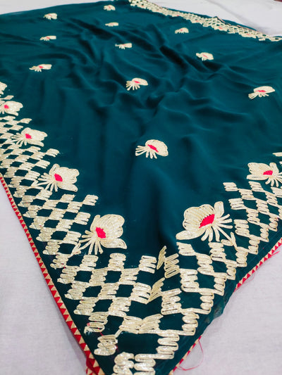 523003 राजस्थानी गोटा पट्टी जॉर्जेट साड़ी - नेवी ब्लू