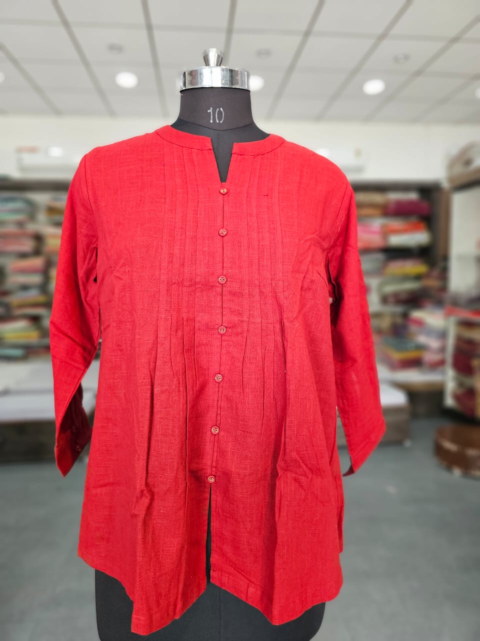 611003 Solid Color Pure Cotton Peplum Style Short Kurti - Maroon