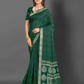 619003 Bandhani Printed Kankawati Silk Saree - Bottle Green