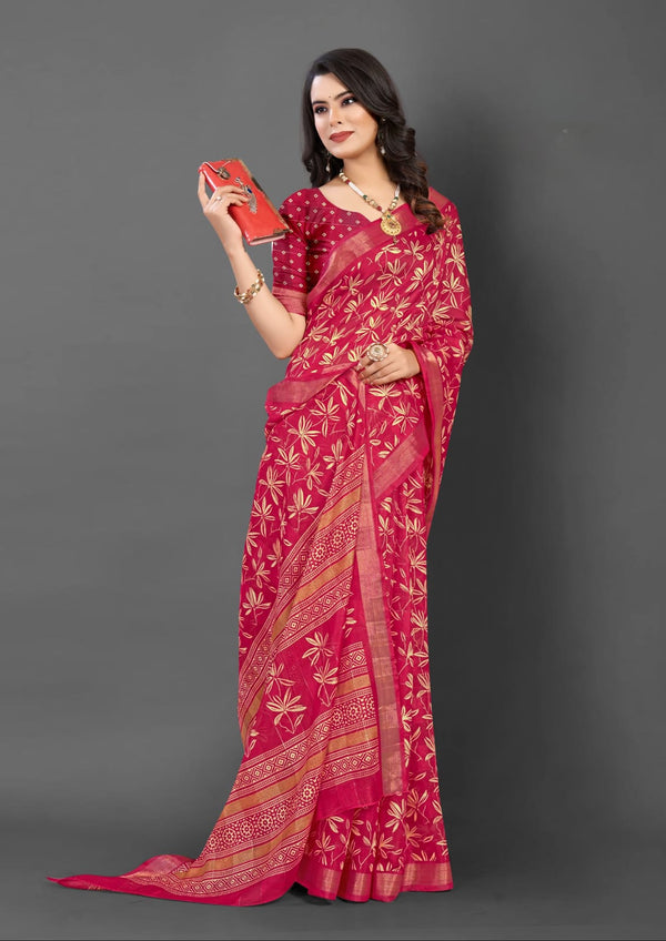 619005 Flower Printed Kankawati Silk Saree - Rani