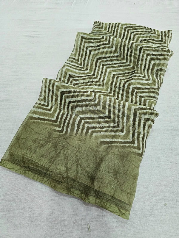 622003 Rajwadi Semi Chiffon Lehariya - Forest green