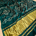 624002 Gajji Silk Rajasthani Hand Bandhani Saree with Lagadi Patta - Rama Green