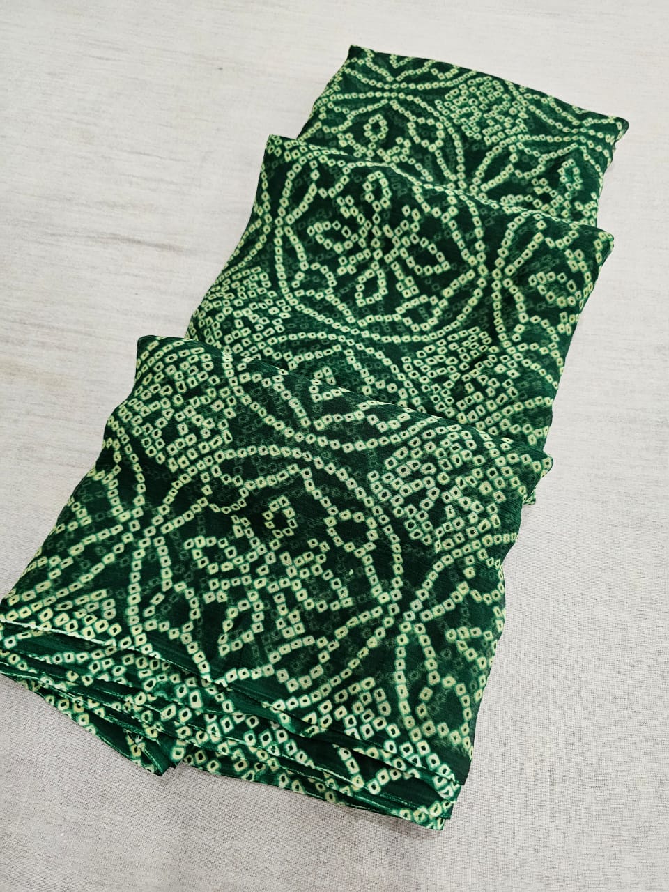 751002 Exclusive Bandhani Print Semi Chiffon Saree (635007) - Dark green