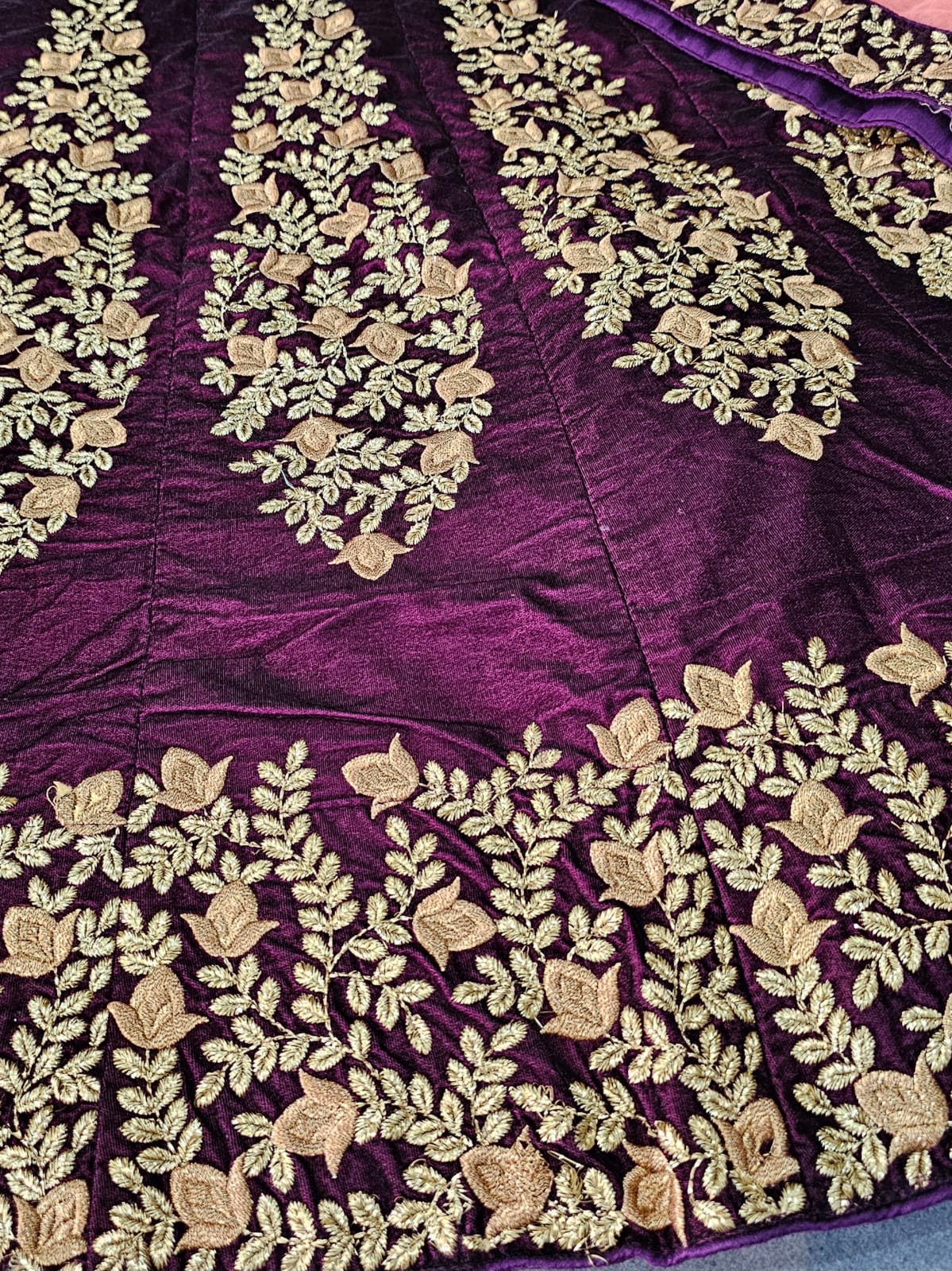 640006 micro fiber zari Embroidery Lehenga - wine