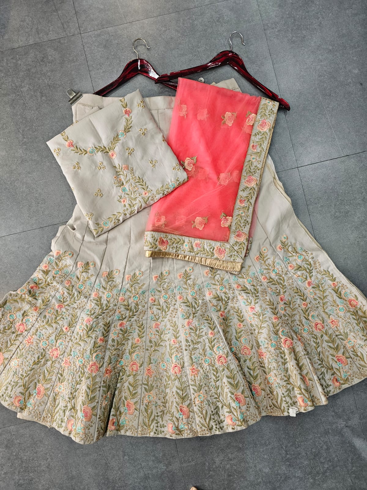 640007 Rajasthani Satin Silk resam, zari Embroidery Lehenga - grey