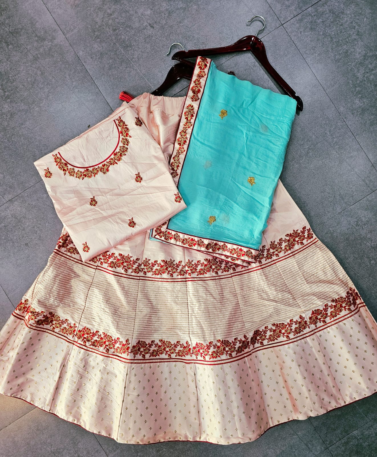 640001 satin silk embroidery Lehenga - pink