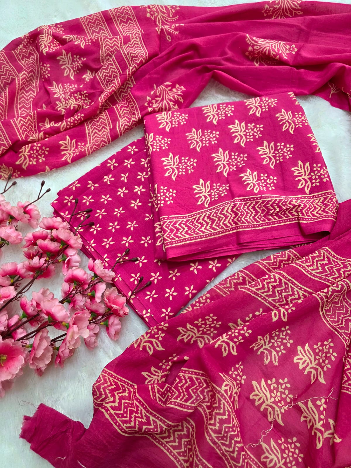 804012 Pure Malmal Cotton Hand Block Print Unstitched Suit