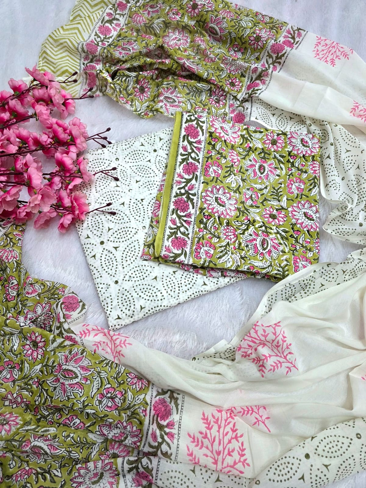 804011 Pure Malmal Cotton Hand Block Print Unstitched Suit