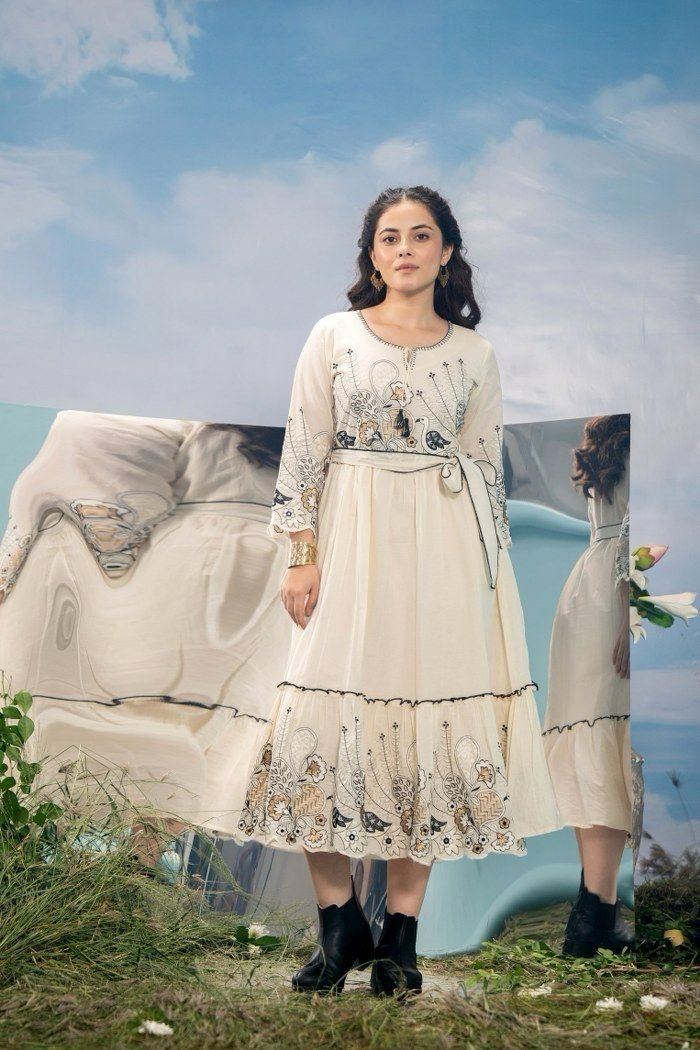 12165 Pure Cotton Designer Long Frock Style Kurti